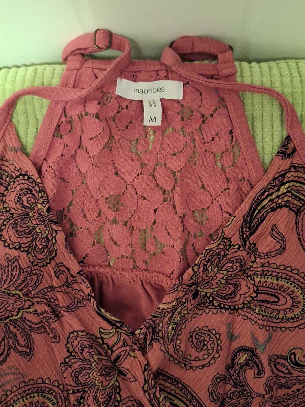 Maurices Pink Lace-Back Paisley Tank Top